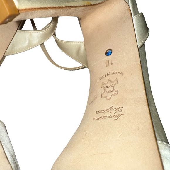 Something Bleu Ivory Satin Knot Front Ankle Strap Heels Size 10 | Made in Italy - Picture 10 of 10